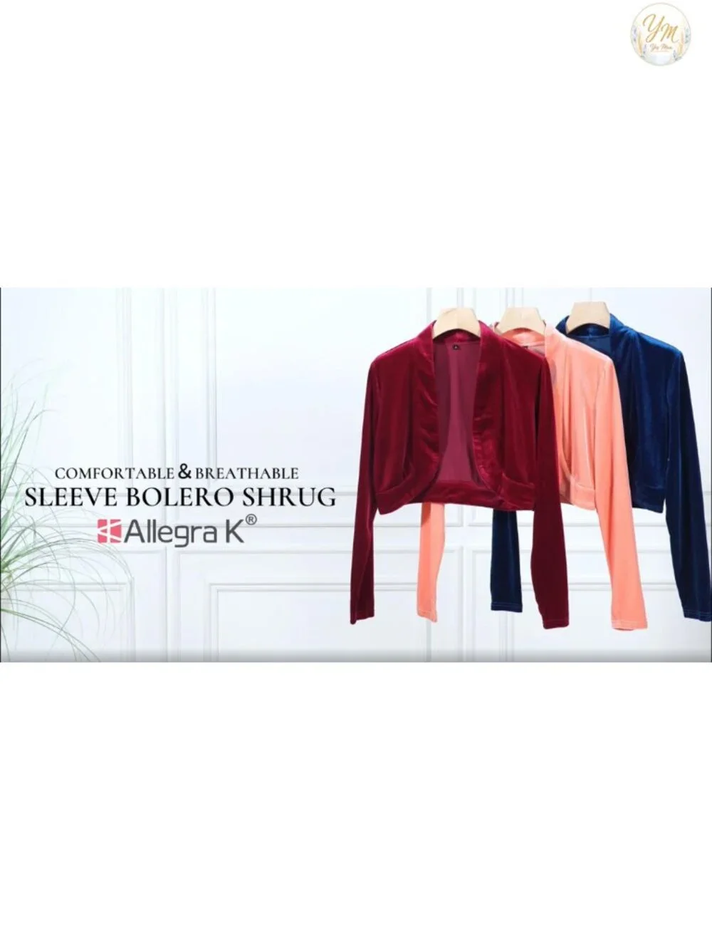 Velvet Open Front Cropped Bolero Cardigan Long Sleeve Shawl Neck Shrug